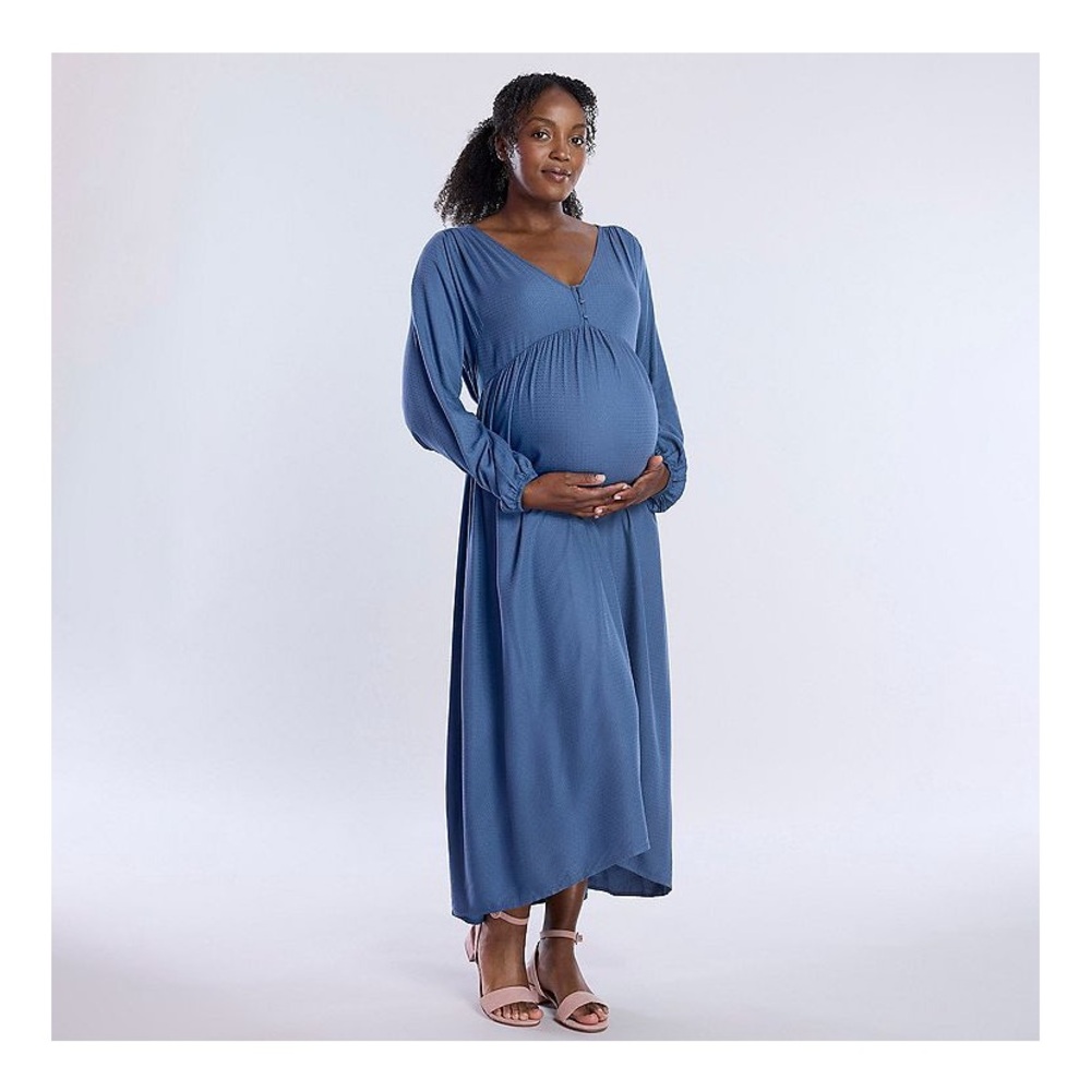 Motherhood Blue V-Neck Bishop Sleeve Sundress
